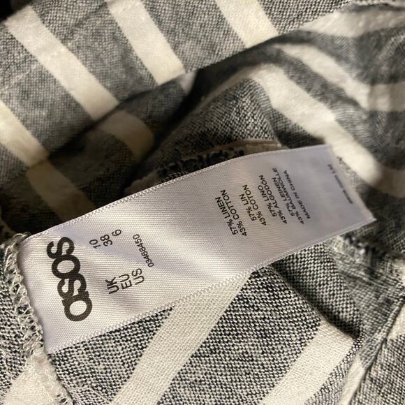 ASOS Gray White Striped Linen High Rise Side-Zip Shorts Women's Size US 6 - Picture 6 of 6